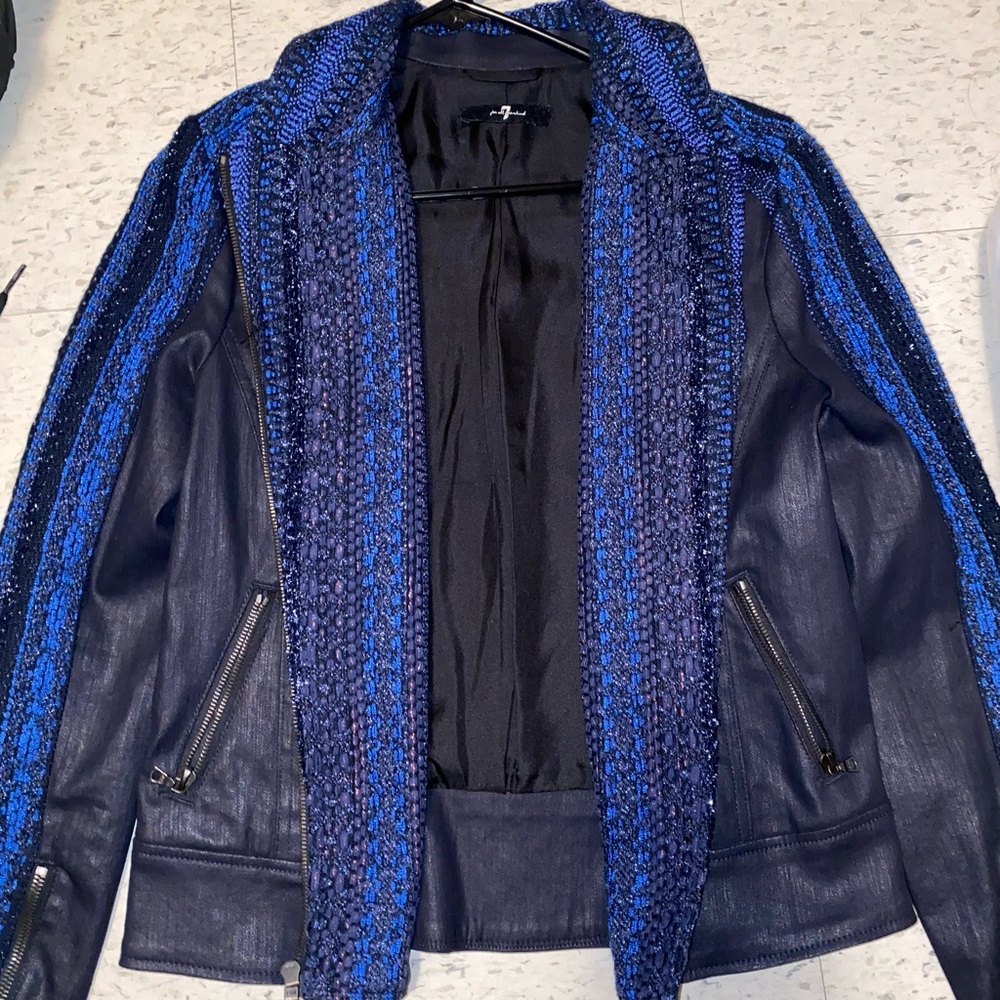 7 For All Mankind Blue Leather Jacket